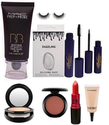 

Dazzling Silicon Puff & MAc Prep+Prime BB Beauty Foundation & Padma Mascara &Padma Eyeliner & Eyelashes & Blusher & COmpact & Lady Gaga lipstick & Select Cover-up(Set of 9)