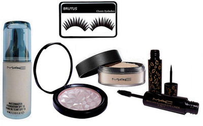 

BRUTUS Eyelashes, Mac Matchmaster Foundation, Loose Powder, Fit Powder Illuminator, Mascara & Eyeliner 2in1(Set of 5)