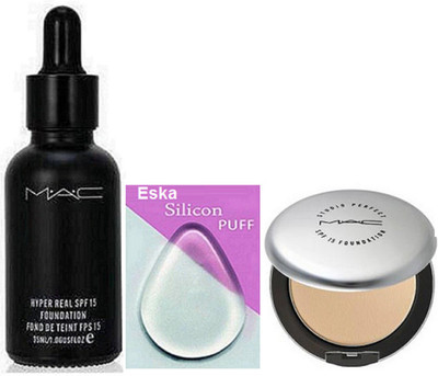 

eska Silicon Puff, Mac Hyper Real Foundation SPF 15, Studio Prefect Compact(Set of 3)
