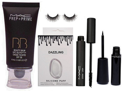 

Dazzling Silicon Puff & MAc Prep+Prime BB Beauty Foundation & Zoom Lash Mascara & Eyeliner & Eyelashes(Set of 5)