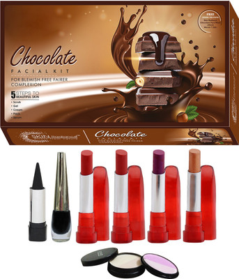 

NutriGlow SET 0F 1 CHOCOLATE FACIAL KIT + 4 LIPSTICKS + 1 KAJAL + 1 EYE LINER + 1 COMPACT (5 - IN- 1)(Set of 8)