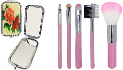 

Fully Diwali Gifts Combo Of 5 Pcs Makeup Brush Set With Compact Mirror, Professional Salon And Parlour Use Brushes With Double-Sided Folding Compact Mirror For Travel Use, Perfect Diwali Gift For Your Sister, Friends, Wife(Set of 7)