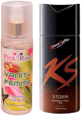 

Pink Root VANITY FEMME MIST 200ML WITH KAMASUTRA STORM DEO(Set of 2)