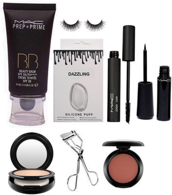 

Dazzling Silicon Puff & MAc Prep+Prime BB Beauty Foundation & Zoom Lash Mascara & Eyeliner & Eyelashes & Curler & Blusher & COmpact(Set of 8)