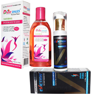 

Eviction 100% Natural Permanent Hair Eliminating the root & Inhibitor for Men & Women with Intimate Wash(Only Women) 100ml each Combo Pack(Set of 2)