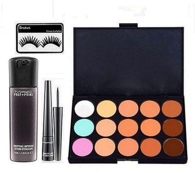 

brutus Eyelashes, Mac 15 Shades Concealer Palette, Face Serum , Liner(Set of 4)