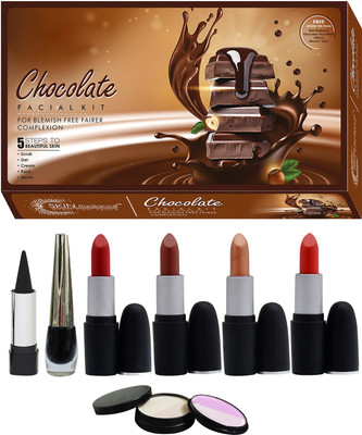 

NutriGlow SET OF 1 CHOCOLATE FACIAL KIT + 4 LIPSTICKS + 1 EYE LINER + 1 KAJAL + 1 COMPACT (5-IN -1)(Set of 8)