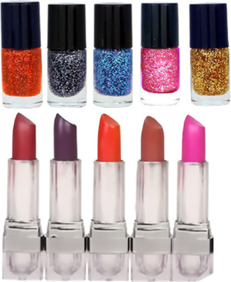 

NutriGlow Set of 5 Nail paints +Set of 5 Lipsticks(Set of 1)