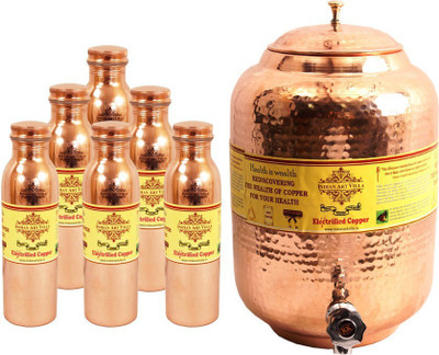 

IndianArtVilla Copper Set of 1 Water Pot with 6 Leak Proof Bottle - 10900 ml Copper Grocery Container(Pack of 7, Brown)