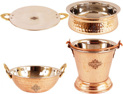 IndianArtVilla Induction Bottom Cookware Set(Copper, 4 - Piece), Brown