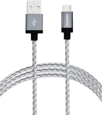 Philips DLC2518N Nylon Braided 1.2 m Micro USB Cable(Compatible with Micro USB Port, Grey, Sync and Charge Cable)