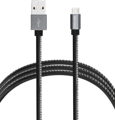 Philips DLC2518B Leather Braided 5 A 1.2 m Poly Etheline Micro USB Cable  (Compatible with Micro USB Port, Black, One Cable)