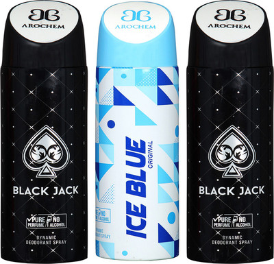 

Arochem BLACK JACK -2 & ICE BLUE COMBO DEO DYNAMIC DEODORANT BODY SPRAY - FOR MEN & WOMEN Body Spray - For Men & Women(600 ml, Pack of 3)