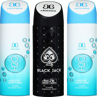 

AROCHEM H2O , BLACK JACK AND AND H2O DYNAMIC PURE Deodorant Spray - For Men & Women(200 ml, Pack of 3)