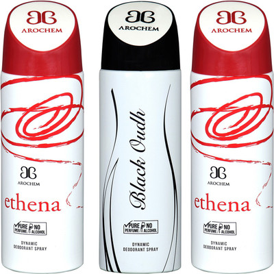 

arochem ETHENA-2 & BLACK OUDH DEO COMBO DYNAMIC DEODORANT SPRAY Body Spray Body Spray - For Men & Women(600 ml, Pack of 3)