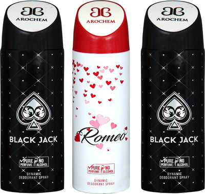 

Arochem BLACK JACK -2 & ROMEO COMBO DEO DYNAMIC DEODORANT BODY SPRAY - FOR MEN & WOMEN Body Spray - For Men & Women(600 ml, Pack of 3)