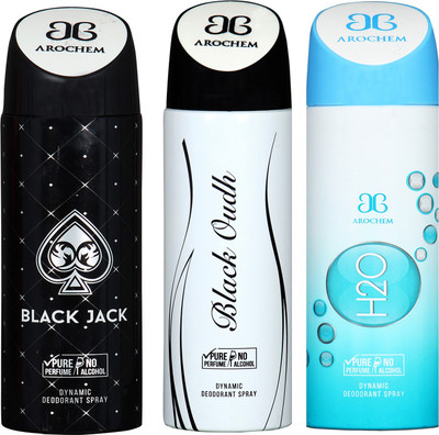 

Arochem BLACK JACK & H2O & BLACK OUDH COMBO DEO DYNAMIC DEODORANT BODY SPRAY - FOR MEN & WOMEN Body Spray - For Men & Women(600 ml, Pack of 3)