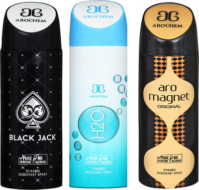 

Arochem BLACK JACK & ARO MAGNET & H2O COMBO DEO DYNAMIC DEODORANT BODY SPRAY - FOR MEN & WOMEN Body Spray - For Men & Women(600 ml, Pack of 3)