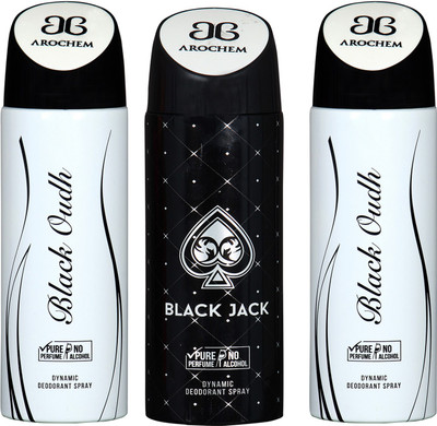 

Arochem BLACK OUDH -2 & BLACK JACK COMBO DEO DYNAMIC DEODORANT BODY SPRAY - FOR MEN & WOMEN Body Spray - For Men & Women(600 ml, Pack of 3)
