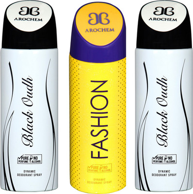 

Arochem BLACK OUDH -2 & FASHION COMBO DEO DYNAMIC DEODORANT BODY SPRAY - FOR MEN & WOMEN Body Spray - For Men & Women(600 ml, Pack of 3)