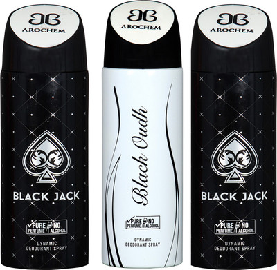 

Arochem BLACK JACK -2 & BLACK OUDH COMBO DEO DYNAMIC DEODORANT BODY SPRAY - FOR MEN & WOMEN Body Spray - For Men & Women(600 ml, Pack of 3)