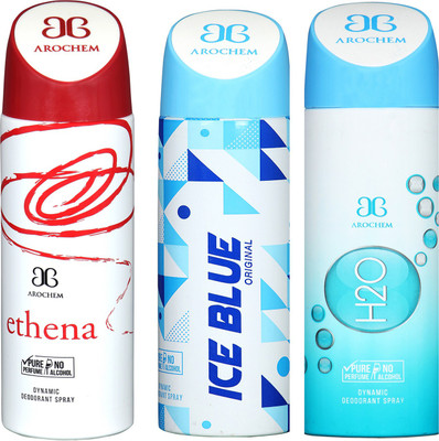 

Arochem ETHENA & H2O & ICE BLUE COMBO DEO DYNAMIC DEODORANT BODY SPRAY - FOR MEN & WOMEN Body Spray - For Men & Women(600 ml, Pack of 3)