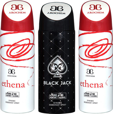 

arochem ETHENA-2 & BLACK JACK DEO COMBO DYNAMIC DEODORANT SPRAY Body Spray Body Spray - For Men & Women(600 ml, Pack of 3)