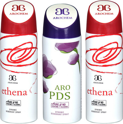 

arochem ETHENA-2 & ARO PDS DEO COMBO DYNAMIC DEODORANT SPRAY Body Spray Body Spray - For Men & Women(600 ml, Pack of 3)