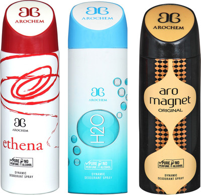 

Arochem ETHENA & ARO MAGNET & H2O COMBO DEO DYNAMIC DEODORANT BODY SPRAY - FOR MEN & WOMEN Body Spray - For Men & Women(600 ml, Pack of 3)