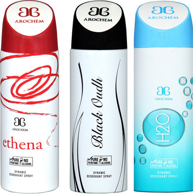 

Arochem ETHENA & H2O & BLACK OUDH COMBO DEO DYNAMIC DEODORANT BODY SPRAY - FOR MEN & WOMEN Body Spray - For Men & Women(600 ml, Pack of 3)
