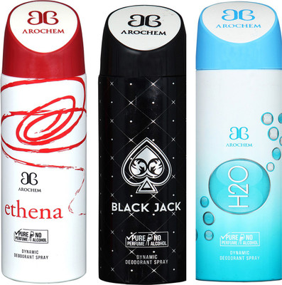 

AROCHEM ETHENA & H2O & BLACK JACK DYNAMIC DEODORANT BODY SPRAY BODY DEO SPRAY Body Spray - For Men & Women(600 ml, Pack of 3)