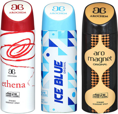 

AROCHEM ETHENA & ARO MEGNET & ICE BLUE DYNAMIC DEODORANT BODY SPRAY BODY DEO SPRAY Body Spray - For Men & Women(600 ml, Pack of 3)