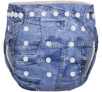 

Baby Shopiieee Baby reusable cloth diaper with 3 layer microfiber insert pad - (03-24 months) - Denim Blue - L