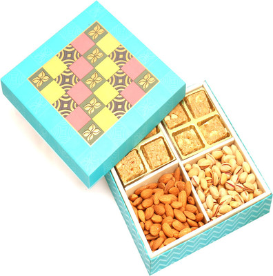 

Ghasitaram Gifts Healthy Hampers-Blue Print 8 Pcs Granula Bites ,Almonds and Pistachios Hamper Box Combo(4)