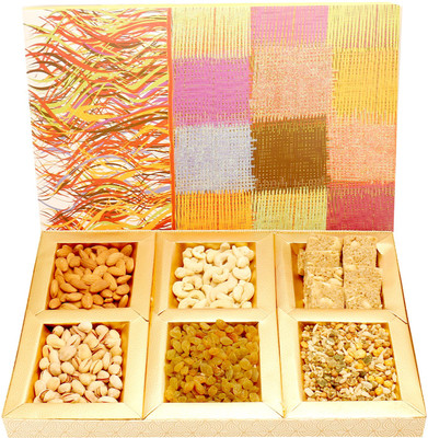 

Ghasitaram Gifts Healthy Hampers-Colurful Hamper box with Almonds, Cashews, Pistachios, Raisins, Roasted Namkeen and Granula Bites 600 gms Combo(7)