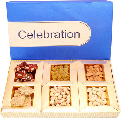 

Ghasitaram Gifts Healthy Hampers-Blue Celebration Hamper box with Sugarfree Dates and Figs Bites, Granula Bites and Dryfruits Combo(6)