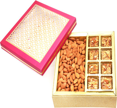 

Ghasitaram Gifts Carving Box with Roasted Almond Bites and Almonds Combo(3)
