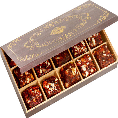 

Ghasitaram Gifts Healthy Hampers-Wooden 15 pcs Sugarfree Dates and Figs Bites Box Combo(2)