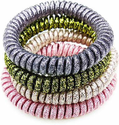 

fairytale Beautiful Shimmery shiny Spiral Hair Rubber Band No Crease Elastic Ponytail Holder Phone Cord Traceless Hair Ring Hair Rubber Band Suitable For All Types Of Hair. Set Of 4 Different Colours. Rubber Band(Multicolor)