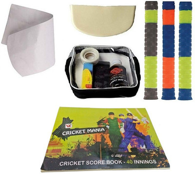 

SG Combo of five- One Bat Care Kit + One Bat Toe Guard+ one cricket bat Face Cover+ 3 Cricket Bat Grips and one cricket Book (Color On Availability)- Cricket Kit