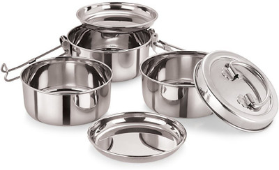 

Neelam Stainless Steel Tiffin Plate, 8x3 3 Containers Lunch Box(1500 ml), Silver
