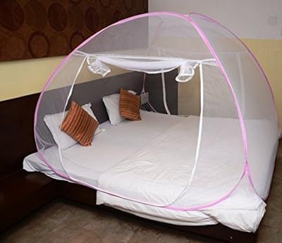 Styleys Polyester Adults Mosquito Net Double Bed Foldable Kingsize with Soft Mesh and 2 Side Zipper Opening Doors Color Pink Mosquito Net(White, Tent)