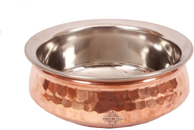 

IndianArtVilla Best Quality Steel Copper Handi Bowl for use Restaurant Ware Hotel Ware Home Ware Gift Item Handi 0.7 L(Steel, Copper), Brown;silver