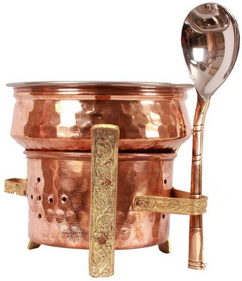

IndianArtVilla Copper Kitchen Set of 1 Spoon 1 Handi 1 Sigri for use serving Food Handi 0.3 L(Steel, Copper), Brown;silver