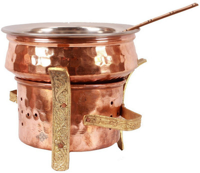 

IndianArtVilla Copper Kitchen Set of 1 Spoon 1 Kadai 1 Sigri for use serving Food Handi 0.25 L(Steel, Copper), Brown;silver