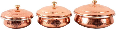 

IndianArtVilla Set of 3 Steel Copper handi with Lid Handi 1 L(Steel, Copper), Brown;steel
