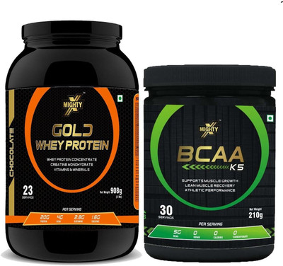 

MightyX Gold Whey Protein 2lbs + BCAA K5 Green Apple Whey Protein(1110 g, Chocolate + Green Apple)