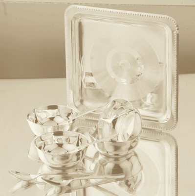 

ekitchen Silver Magic 9pcs Silver Plated Italian Serving Set with Tray (Diwali Gift) Bowl Spoon Plate Ladle Serving Set(Pack of 1)