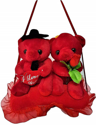 

Twiddle Valentine`s Special Couple Teddy Bear Holding Heart Shape Cushion and Rose for Girlfriend, Boyfriend, Husband and Wife Red Color - 25 CM - 26.67 cm(Red)