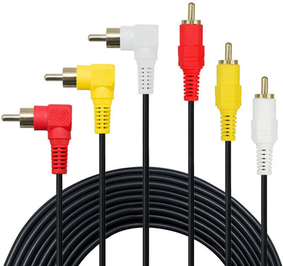 

DazzelOn TV-out Cable 3 RCA Cable 1.5 Meters Premium Gold Plated 90 Degree Right Angle RCA Audio / Video Cable 3 Male To 3 Male Composite Video Audio AV Cable(Black, For TV)